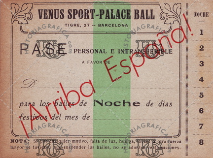Venus Sport-Palace Ball. Pase personal. Ref: FR00019