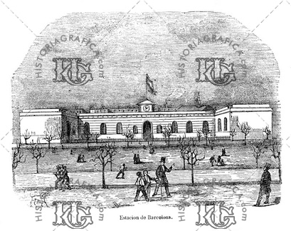 Estación de Barcelona del ferrocarril a Mataró en 1849. Ref: 3003286