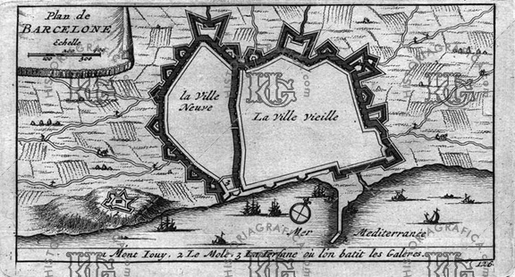 Mapa de Barcelona en el  siglo XVIII. Ref: 5000312