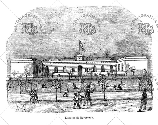 Estación de Barcelona del ferrocarril a Mataró en 1849. Ref: 3003286