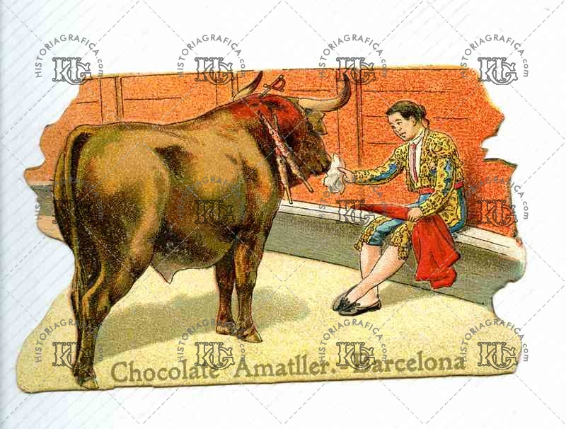 Torero mostrando pañuelo al toro. Ref: LL00620